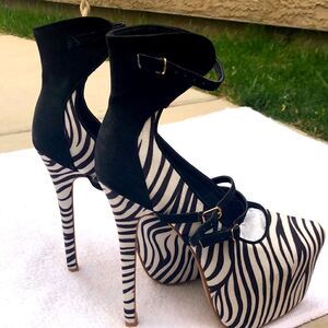 ZEBRA High Heels With Ankle Straps.